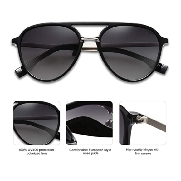 ?Black Double Bridge Polarized Sunglasses for Women Men main image 4
